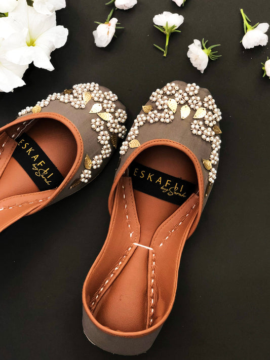 Grey Pearl - Grey Embroidered Women's Khussa.